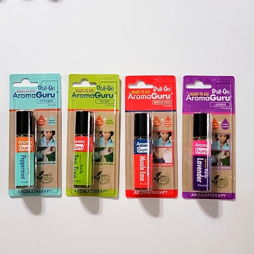 Lot of 4 Aroma Guru Roll-On - Peppermint  - Tea Tree - Muscle Ease - Lavender